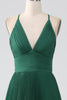Charger l&#39;image dans la galerie, Robe de demoiselle d’honneur en mousseline de soie à plusieurs niveaux vert foncé avec plissée