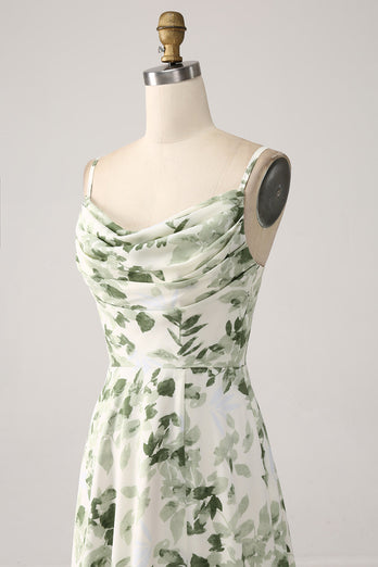 Col bénitier vert floral une ligne robe de Soirée avec fente