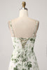 Charger l&#39;image dans la galerie, Col bénitier vert floral une ligne robe de Soirée avec fente