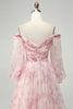 Charger l&#39;image dans la galerie, Blush Flower A-ligne Robe de bal à imprimé épaules dénudées avec fente