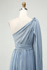 Charger l&#39;image dans la galerie, Robe de demoiselle d’honneur longue en mousseline de soie convertible A Line bleu poussiéreux