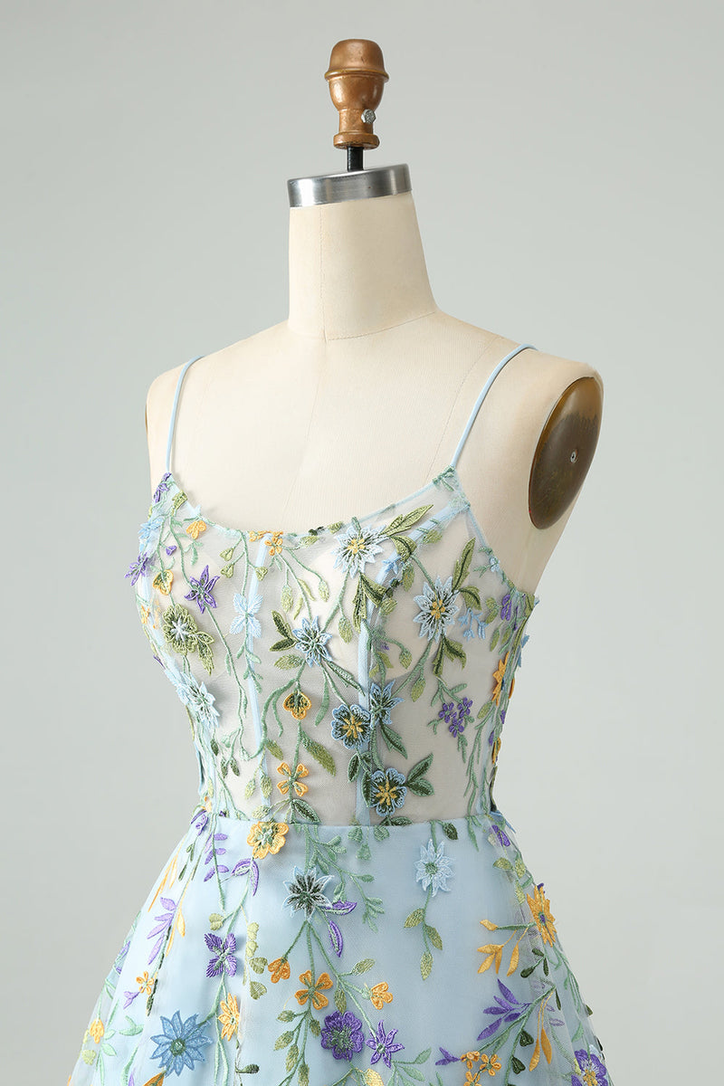 Charger l&#39;image dans la galerie, Élégante fleur bleue corset corset courte de retour à la maison avec broderie