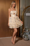 Mignon jaune une ligne licol court tulle robe de balle