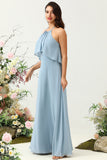 Une ligne Halter Neck Blue Long Bridesmaid Robe