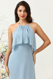 Une ligne Halter Neck Blue Long Bridesmaid Robe