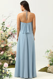 Une ligne Halter Neck Blue Long Bridesmaid Robe