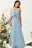 Une ligne Halter Neck Blue Long Bridesmaid Robe