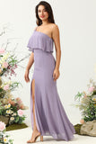 Gaine One Shoulder Purple Plus Taille Robe de demoiselle d’honneur avec limon