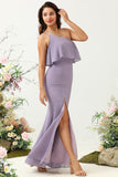 Gaine One Shoulder Purple Plus Taille Robe de demoiselle d’honneur avec limon