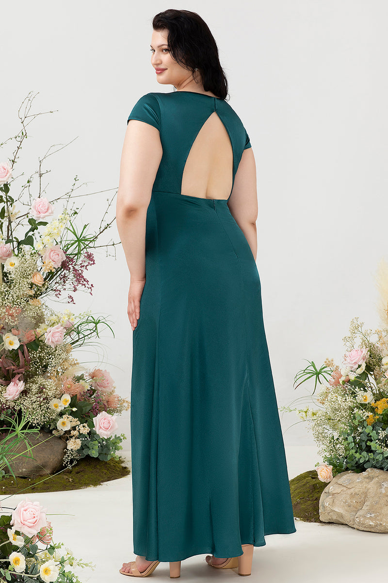 Charger l&#39;image dans la galerie, Une robe de demoiselle d’honneur Line V Col Vert foncé Plus Taille avec dos ouvert