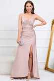 Sirène Spaghetti Straps Blush Long Prom Robe de bal avec perles