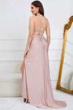 Sirène Spaghetti Straps Blush Long Prom Robe de bal avec perles