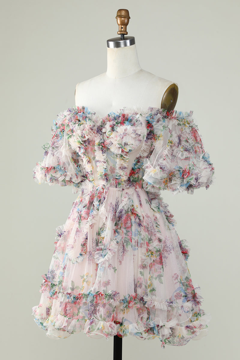 Charger l&#39;image dans la galerie, Robe de Cocktail à l’épaule avec imprimé floral