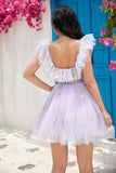 Lavande Hors de l'épaule Ruffles Tulle Cocktail Robe avec broderie