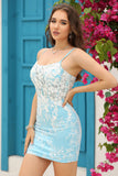 Corset à dos ouvert bleu clair Robe courte de cocktail