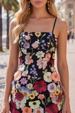 Gaine Bretelles Spaghetti Blush Cocktail Robe avec fleurs 3D