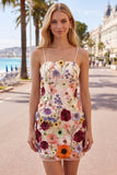 Gaine Bretelles Spaghetti Blush Cocktail Robe avec fleurs 3D