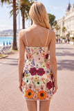 Gaine Bretelles Spaghetti Blush Cocktail Robe avec fleurs 3D