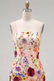Gaine Bretelles Spaghetti Blush Cocktail Robe avec fleurs 3D