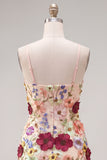 Gaine Bretelles Spaghetti Blush Cocktail Robe avec fleurs 3D