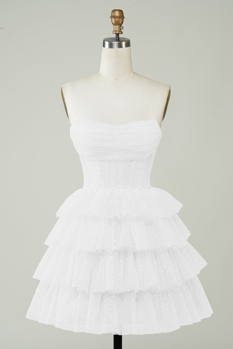 Charger l&#39;image dans la galerie, Corset scintillant à plusieurs niveaux petite robe blanche