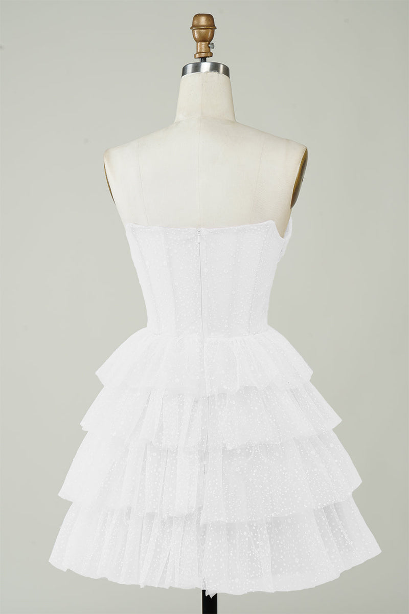 Charger l&#39;image dans la galerie, Corset scintillant à plusieurs niveaux petite robe blanche