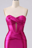 Brillant Fuchsia sirène chérie Corset longue robe de bal avec fente