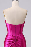 Brillant Fuchsia sirène chérie Corset longue robe de bal avec fente