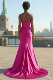 Corset Sirène Fuchsia Sweetheart Keyhole Longue robe de bal avec fente