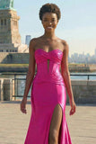 Corset Sirène Fuchsia Sweetheart Keyhole Longue robe de bal avec fente