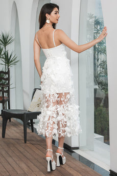 Gaine blanche bretelles spaghetti longue robe de soirée de fiançailles avec des fleurs
