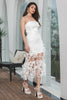 Charger l&#39;image dans la galerie, Gaine blanche bretelles spaghetti longue robe de soirée de fiançailles avec des fleurs