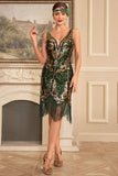 Vert doré paillettes fourreau des années 1920 Great Gatsby Sequin Fringe Flapper Dress