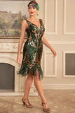 Vert doré paillettes fourreau des années 1920 Great Gatsby Sequin Fringe Flapper Dress