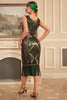 Charger l&#39;image dans la galerie, Paillettes vert foncé frangé des années 20 clapet robe