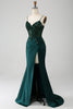 Charger l&#39;image dans la galerie, Robe de bal Corset plissée à paillettes sirène vert foncé scintillant avec fente