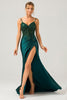 Charger l&#39;image dans la galerie, Brillant sirène vert foncé sequin plissé Corset longue robe de bal avec fente