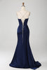 Charger l&#39;image dans la galerie, Sirène marine bretelles spaghetti plissé Corset longue robe de bal avec fente