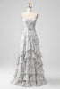 Charger l&#39;image dans la galerie, Robe de demoiselle d’honneur à bretelles spaghetti de fleurs brunes blanches avec volants