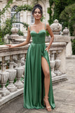 Eucalyptus A Line Spaghetti Straps Corset Robe longue de demoiselle d’honneur plissée en satin