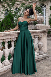 Robe de demoiselle d’honneur plissée en trou de serrure vert foncé