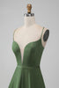 Charger l&#39;image dans la galerie, Robe de demoiselle d’honneur longue trapèze à col en V en satin vert