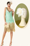 Menthe Green Sequined Fringes 1920s Gatsby Flapper Robe avec accessoires des années 20 Set