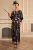 Charger l&#39;image dans la galerie, Robe longue surdimensionnée des années 20 fleur noire scintillante avec ensemble d’accessoires