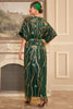 Charger l&#39;image dans la galerie, Paillettes de fleurs vert foncé scintillantes Robe longue des années 20 avec ensemble d’accessoires