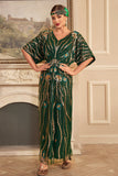 Paillettes de fleurs vert foncé scintillantes Robe longue des années 20 avec ensemble d’accessoires
