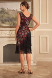 Robe scintillante Bordeaux à paillettes frangées des années 20 avec ensemble d’accessoires