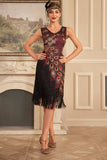 Robe scintillante Bordeaux à paillettes frangées des années 20 avec ensemble d’accessoires