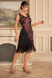Robe scintillante Bordeaux à paillettes frangées des années 20 avec ensemble d’accessoires