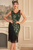 Charger l&#39;image dans la galerie, Robe scintillante vert foncé frangée perlée des années 20 avec ensemble d’accessoires